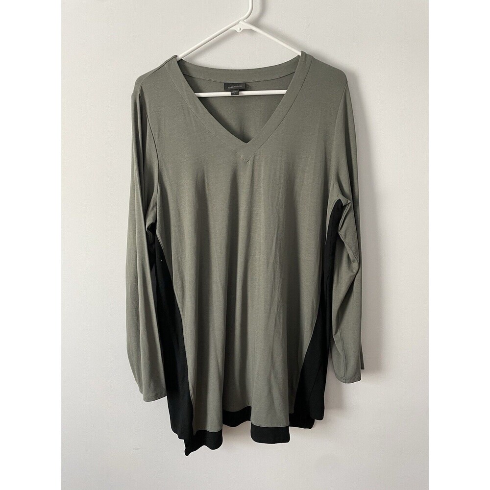 J.Jill Wearever Collection Large V-Neck Tunic Olive Green Black Pullover Stretch